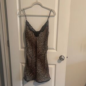 Neiman Marcus Animal Print Chemise with Black Lace